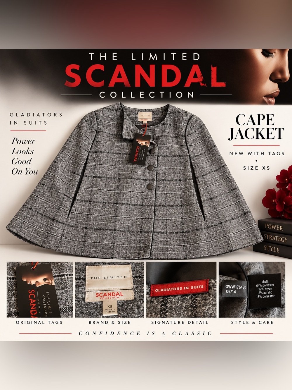 #0356 The Limited Scandal Collection Plaid Cape Jacket NWT XS